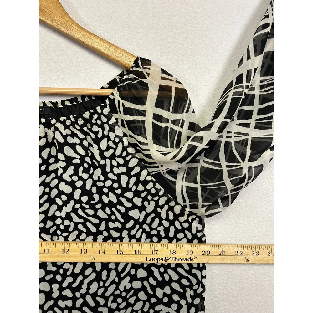 Ann Taylor Mixed Print Abstract Blouse Womens Small Black White 3/4 Sleeve Top